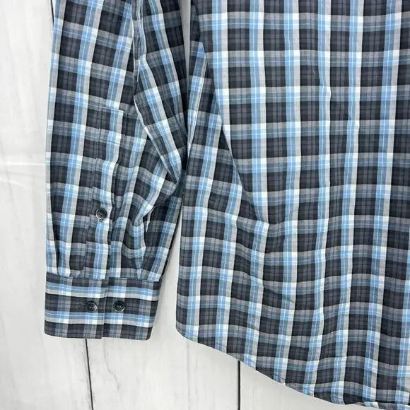 Calvin Klein SMALL (14-14.5) Mens Blue Plaid Non-Iron Fit Button Up Dress Shirt - Picture 5 of 9